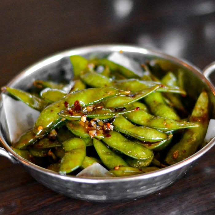 Spicy Garlic Edamame.